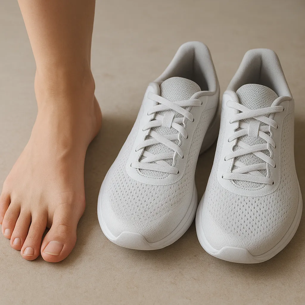 Chaussure de sport pouvant comprimer l’orteil gauche