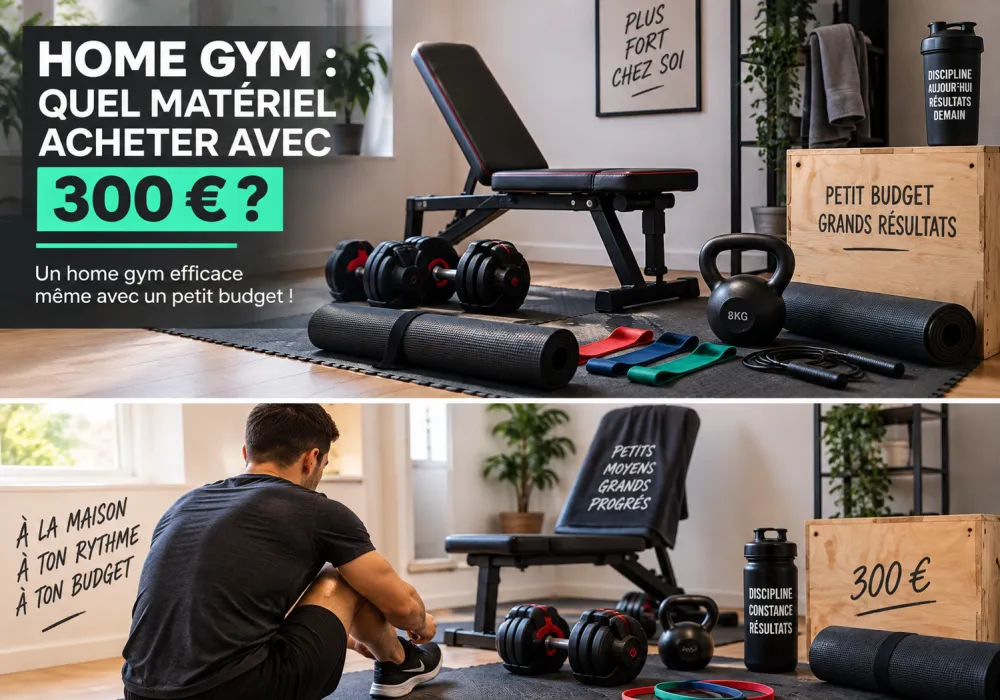 Home gym : quel matériel acheter avec 300 € ? 2 Une petite zone de sport à domicile équipée d'un tapis de sol et d'haltères