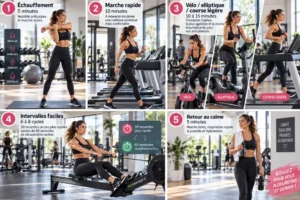 Une femme en tenue sportive prete a sentrainer sur un tapis de course