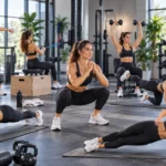 Une personne en tenue de sport réalise des exercices de remise en forme dans une salle.