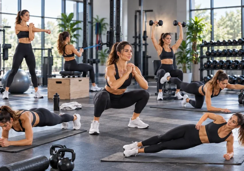 Une personne en tenue de sport réalise des exercices de remise en forme dans une salle.